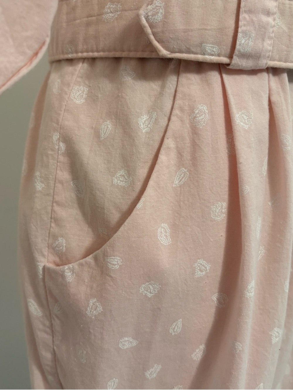 Vintage 80s Taurus ll Pink Leaf Print Belted 100% Cotton Dress Sz 10 - Picture 6 of 10